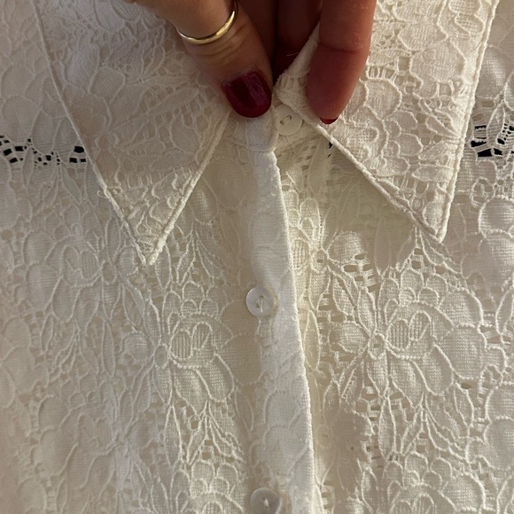 White Lace Button-Up Blouse - Picture 3 of 5